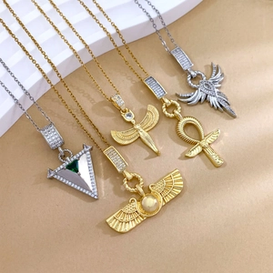 Ancient Egyptian style Ankh and winged goddess pendants in gold and silver finish