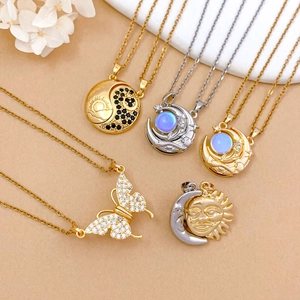 Titanium Steel Sun Moon Magnetic Couple Necklace For Women Gold Silver Plated Copper Zirconia Matching Jewelry Set