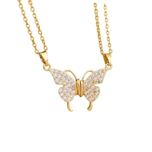 Exquisite gold butterfly pendant necklace with sparkling zircon pavé for women