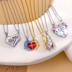Magnetic heart moon couple necklaces with dolphin and rabbit pendant charms for lovers
