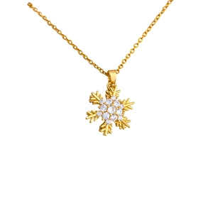 Rotating gold snowflake necklace in titanium steel with sparkling cubic zirconia stones