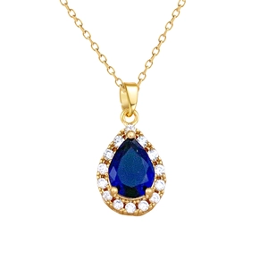 Collier élégant en acier titane doré avec pendentif goutte en pierre bleue taille poire