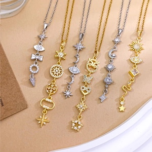 Bohemian gold and silver stainless steel celestial necklaces with sun moon and star charms