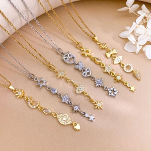 Elegant titanium steel necklaces featuring sun moon star pendants and sparkling zircons
