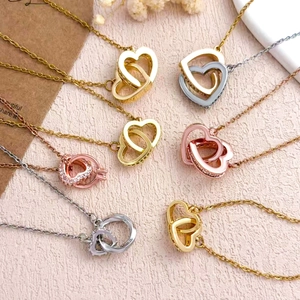 Mode Titanstahl Ineinandergreifende Herz Anhänger Halskette Für Damen Kupfer Zirkonia Eingelegt Kette Valentinstag Schmuck Geschenk