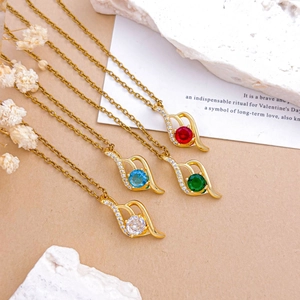 Elegant teardrop zircon pendant necklaces in four vibrant colors with gold plated chains