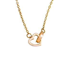 Elegante goldene Halskette mit ineinandergreifenden Herz- und Kreisanhängern und Zirkonia