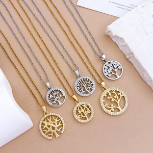 Tree of Life necklaces in gold and silver finish with sparkling zircon micro-pave crystals