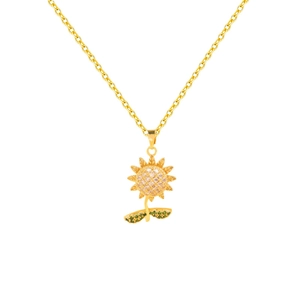 Roterende zonnebloem ketting met gouden plating en fonkelende kristallen aan fijne ketting