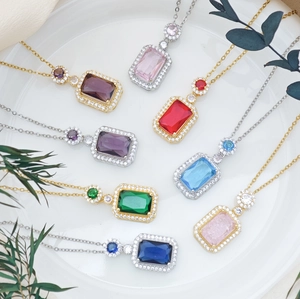 Elegant rectangle cubic zirconia pendant necklace available in multiple vibrant colors
