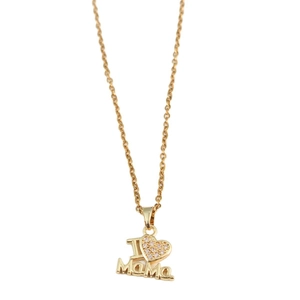 Goldene Halskette mit I Love Mama Anhänger und funkelnden Kristallsteinen für Damen