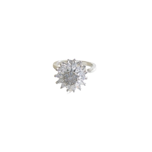 Rotating floral zircon ring in silver finish with sparkling marquise crystal petals