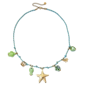Stainless Steel Ocean Theme Starfish Sea Turtle Pendant Necklace Handmade Braided Rope Summer Beach Women Vacation Jewelry