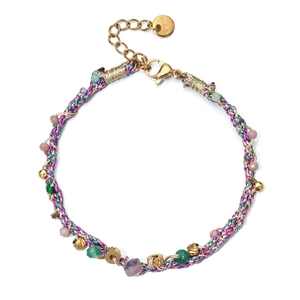 Handmade woven bohemian bracelet with colorful stones and stainless steel clasp