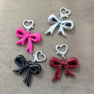 Alloy Bowknot Heart Keychain For Women Sweet Cool Acrylic Bag Charm Accessories Fashion Ribbon Key Ring Pendant Ornament