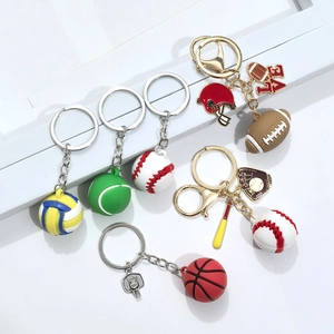 Porte-clés Créatif Ballon de Sport 3D Alliage PVC Football Basketball Baseball Tennis Billard Pendentif Sac à Dos Ornement Cadeau Fan Sport