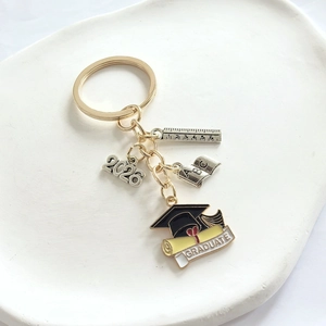 2026 Graduation Keychain with Golden Hat Ruler Book and Graduate Scroll Charms