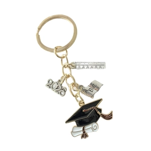 2026 Graduation Keychain with black doctoral cap diploma and golden book charms