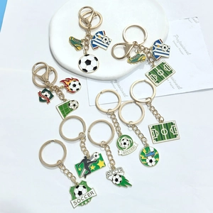 Soccer Football World Cup Theme Metal Keychain Zinc Alloy Sport Jersey Ball Shoe Pitch Pattern Key Ring For Fans Gift