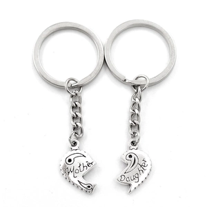 Mother and Daughter split heart puzzle keychain set in antique silver finish