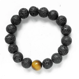 Natural lava rock and tiger eye beaded bracelet with micro-pave crown charm