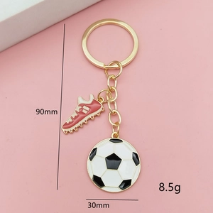 Soccer keychain with red cleat and ball pendant, 90mm length with size dimensions