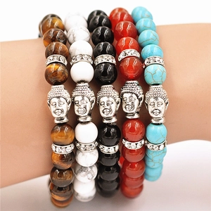 Pulsera de Cuentas Cabeza de Buda Ojo de Tigre Ágata Turquesa Pulsera Elástica para Hombre Mujer Joyería de Yoga Espiritual