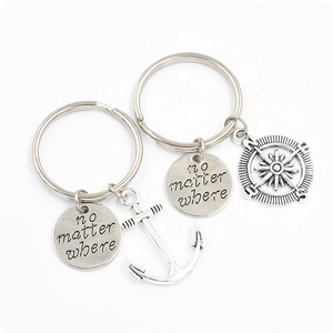 Silver no matter where anchor and compass couple keychain set on white background