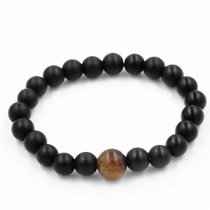 Men Vintage Matte Black Agate Stone Tiger Eye Beaded Bracelet Elastic Buddha Prayer Beads Natural Stone Jewelry Gift