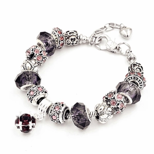 Bracciale con Ciondoli in Lega Vintage e Perline di Cristallo Pendente a Cuore Strass Braccialetto DIY Gioielli Regalo Donna