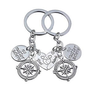 Compass Splicing Heart Metal Keychain Engraved No Matter Where Keyring Mother Daughter Best Friends Zinc Alloy Pendant