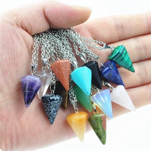 Sechseckige Kristall Säule Anhänger Halskette Zinklegierung Kreuz Kette Naturstein Punkt Pendel Für Damen Herren Schmuck Geschenk