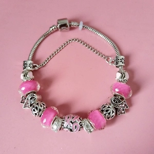 Bracelet à Charms en Alliage Style Européen Perles en Verre Strass Avec Pendentif Ruban Chaîne Serpent Bijoux Cadeau Femme