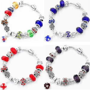 Braccialetto Charm in Lega di Cristallo Vetro Ciondolo a Cuore Corona Catena a Serpente Strass Gioielli di San Valentino per Donna Regalo