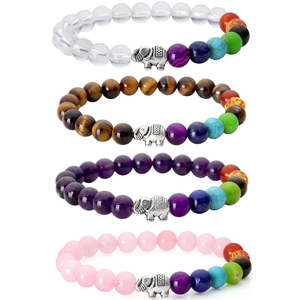 7 Chakra Natural Stone Elephant Beaded Bracelet Tiger Eye Rose Quartz Amethyst Healing Energy Yoga Reiki Bracelet For Women Men Gift