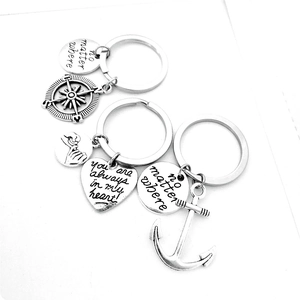 Friendship keychain set with anchor compass heart pendants and no matter where engraving