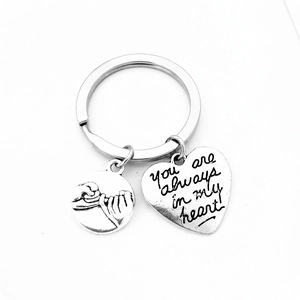 Silver anchor compass friendship keychain with heart pendant and pinky promise engraving