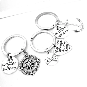 Vintage Alloy Anchor Compass Lettering Round Plate Keychain Friendship Travel Gift Jewelry For Classmate Graduation Keyring