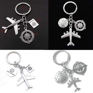 Travel Theme Keychain With Airplane Compass Globe Pendant Retro Alloy Passport Map Key Ring For Travelers Holiday Gift