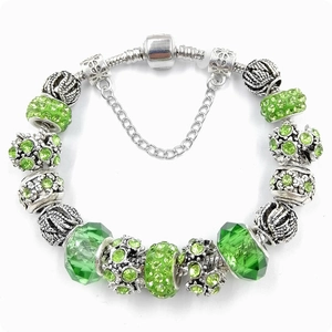 Bracelet chaîne serpent DIY avec perles de cristal vert et breloques en argent