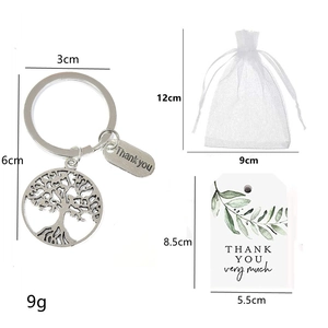 Porte-clés Arbre de Vie argenté avec carte de remerciement et pochette en organza
