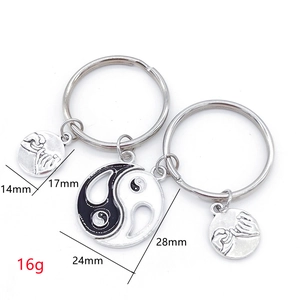 Yin Yang Tai Chi couple keychains with pinky promise charms in silver zinc alloy