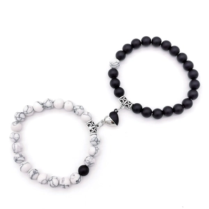 Magnetische Herzanhänger Perlenarmband Matt Schwarz Stein Weißer Türkis Für Paar Liebhaber Beste Freunde Romantischer Schmuck