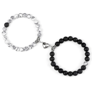 Naturstein Herz Magnet Paar Armbänder Für Herren Damen Lavastein Achat Weißer Türkis Perlen Handgefertigter Schmuck