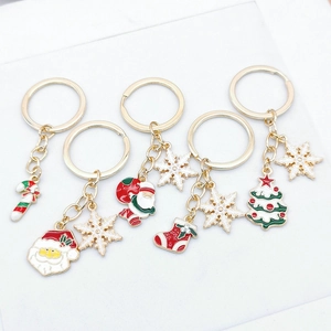 Christmas alloy keychains set with Santa, tree, and snowflake enamel charms
