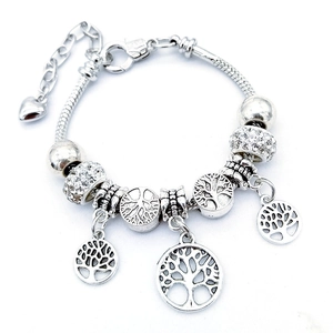 Bracciale albero della vita in argento con catena a serpente e perline di cristallo