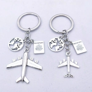 Travel Theme Alloy Airplane Globe Passport Metal Keychain For Men Women Backpack Bag Pendant Ornament Travel Jewelry