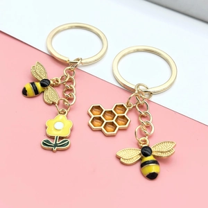 Lot de porte-clés tournesol alvéole et abeille dorés pour décoration de sac à main