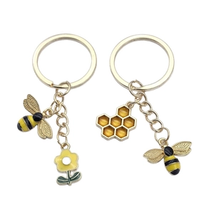 Porte-clés abeille et tournesol avec breloques en nid d'abeille pour sac à main