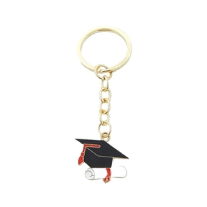 Portachiavi laurea accademica con tocco nero e diploma con nappa rossa decorativa